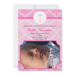 Pink Damask Baby Baptism Photo Invitation 5x7