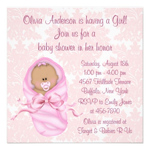 Pink Damask Baby Girl Shower Invitations