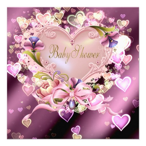 Pink Damask Baby Girl Shower Invitations