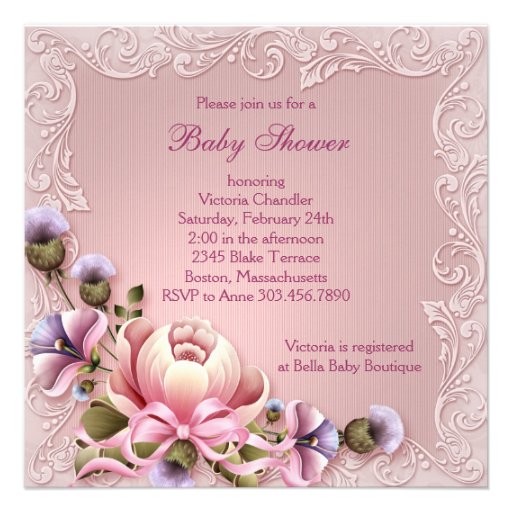Pink Damask Baby Girl Shower Invitations