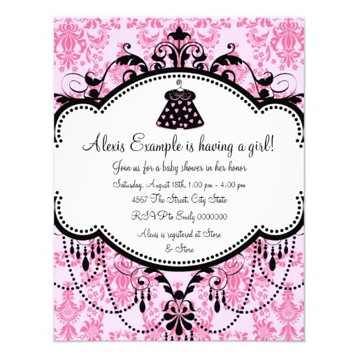 Pink Damask Baby Girl Shower Invitations