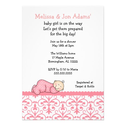 Pink Damask Baby Girl Shower Invite