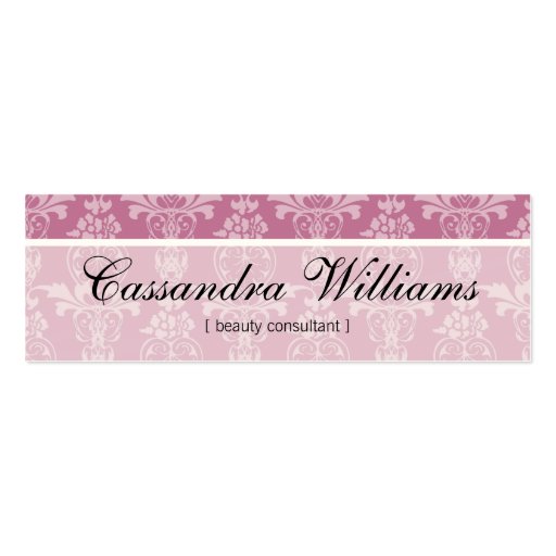 Pink Damask Beauty Micro Mini Business Cards (front side)