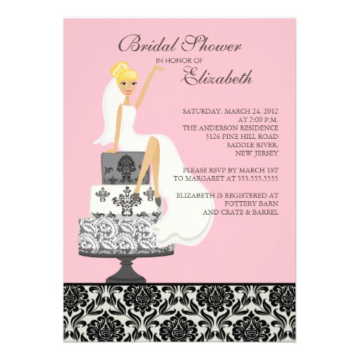 Pink Damask Blonde Bride Bridal Shower Invitation