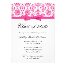 Pink Damask Bow Graduation Announcement