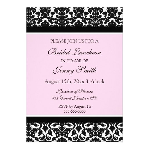 Pink Damask Bridal Luncheon Invitation Cards