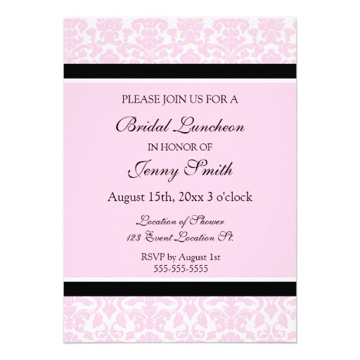 Pink Damask Bridal Luncheon Invitation Cards