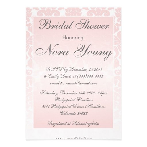 Pink Damask Bridal Shower Customizable Invitation