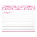 Pink Damask Bridal Shower Recipe Card Custom Announcement