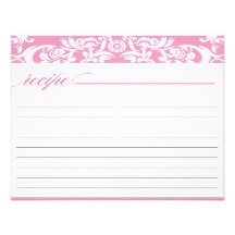 Pink Damask Bridal Shower Recipe Card Custom Announcement
