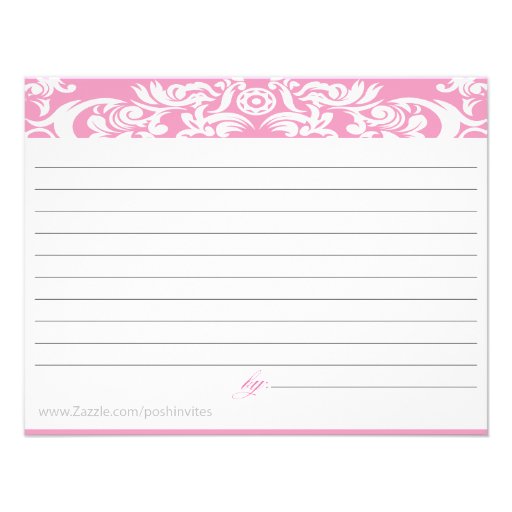Pink Damask Bridal Shower Recipe Card Custom Announcement