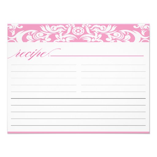 Pink Damask Bridal Shower Recipe Card Custom Announcement
