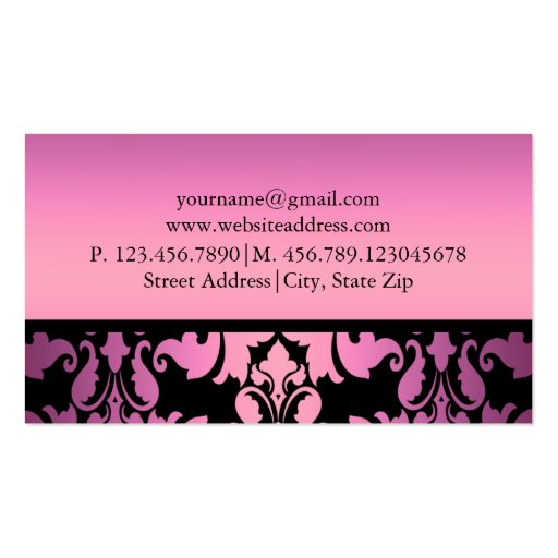 Pink Damask Business Card (back side)