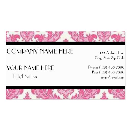 Pink Damask Business Card (front side)