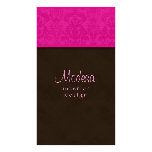 Pink Damask Business Card Interior Design / spa