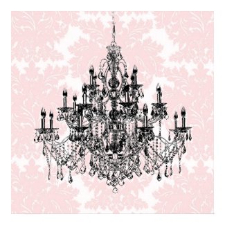 Pink Damask Chandelier Wall Art Print print