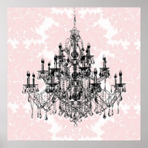 Pink Damask Chandelier Wall Art Print