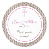 Pink Damask Cross Address Label/Favor Sticker