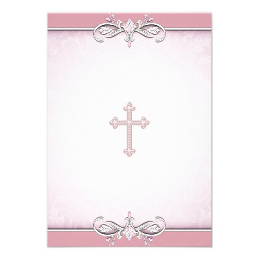 Pink Damask Cross First Communion Announcement