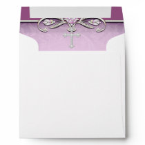 Pink Damask Cross First Communion Envelope