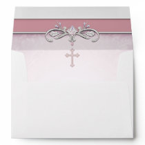 Pink Damask Cross First Communion Envelope