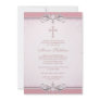 Pink Damask Cross First Communion Personalized Invitation