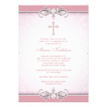 Pink Damask Cross First Communion Personalized Invitation