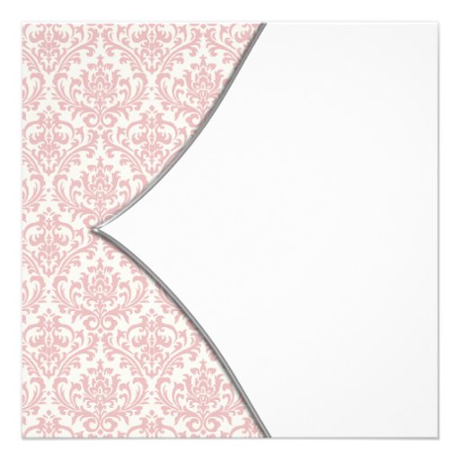 Pink Damask Cross Girls Baptism Christening Personalized Announcements