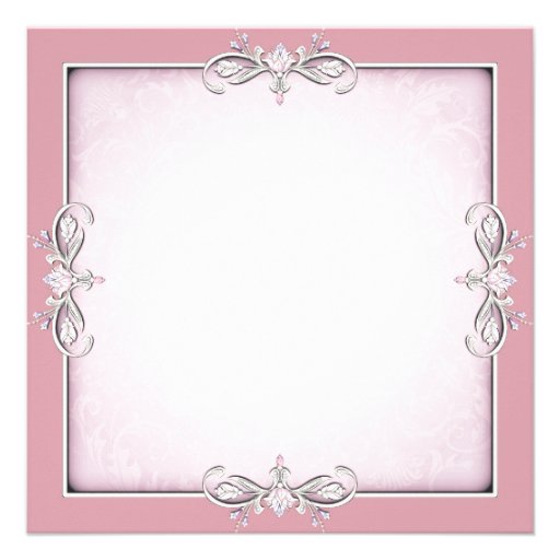 Pink Damask Cross Girls Pink First Communion Announcement