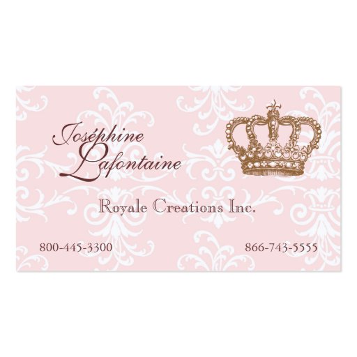 Pink Damask Crown Business Card (back side)