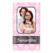Pink damask custom photo business card template