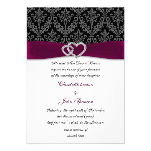 pink damask diamante wedding invitation