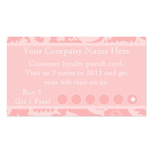 Pink Damask Discount Promotional Punch Card Business Card Templates (front side)