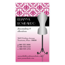 Pink Damask Fashion Dress Form Business Card Templates