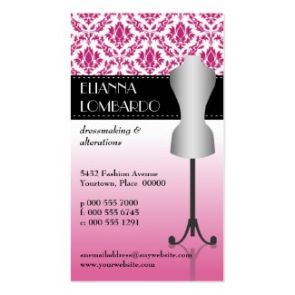 Pink Damask Fashion Dressform Business Card Templates