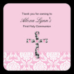 Pink Damask Girls Communion sticker stickers