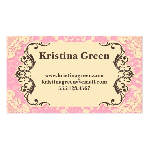 Pink Damask Girly Business Card Pink Lace (back side)