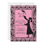 Pink Damask Graduation Invitation Silhouette Grad