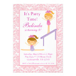 Pink Damask Gymnast Birthday Party Invitation