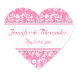 Pink Damask Heart Wedding Invitation Seals Stickers