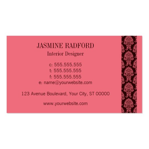Pink Damask Interior Design Business Card (back side)