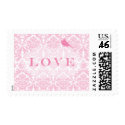 Pink Damask Love Birds Postage postage