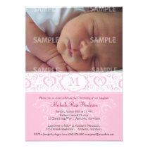 Pink Damask Monogram Baptism/Christening Custom Announcement