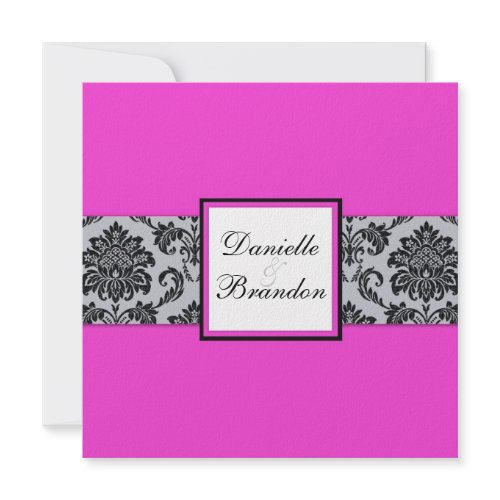 Pink Damask Monogram Wedding Invitation invitation