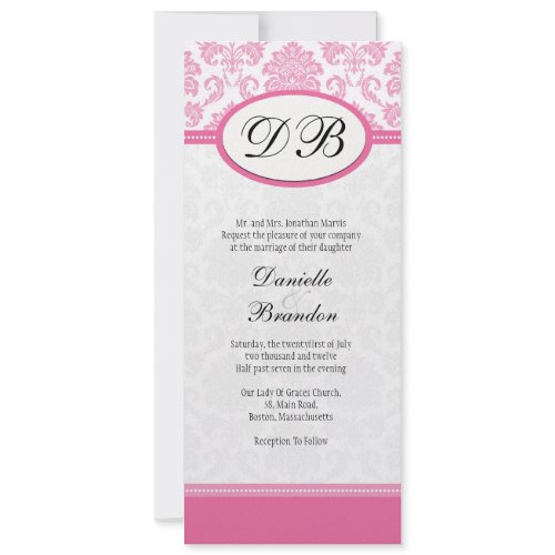 Pink Damask Monogram Wedding Invitation invitation