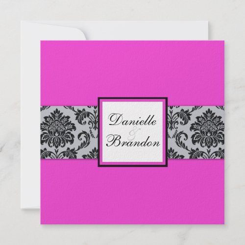 Pink Damask Monogram Wedding Invitation invitation