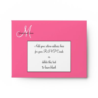 Pink Damask Monogram Wedding RSVP Envelopes