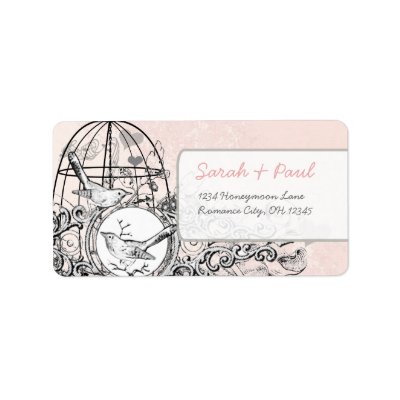 Pink Damask Musical Vintage Bird Cage Address Custom Address Labels