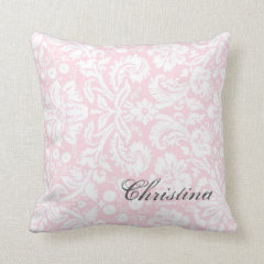 Pink Damask Pattern Monogram Pillow
