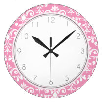 Pink Damask Pattern Pattern Wall Clocks at Zazzle